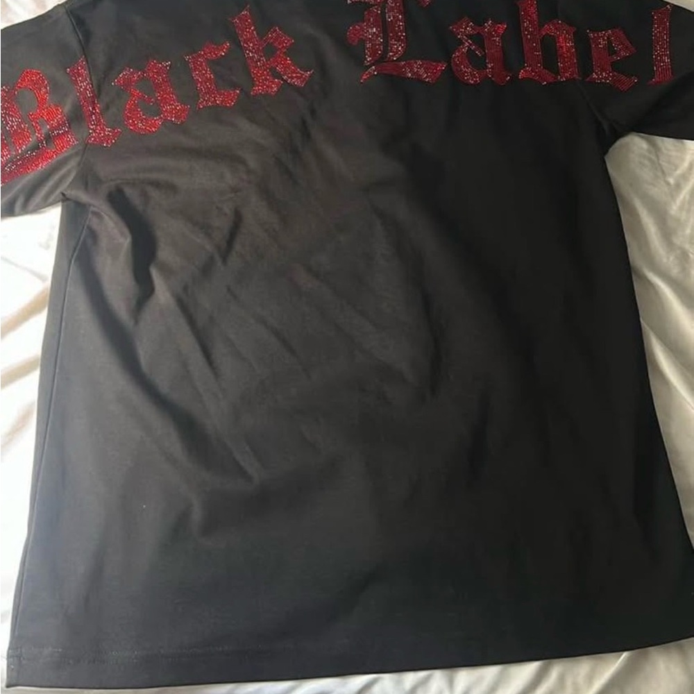 Black Label Men's Black Tee with Red Accents